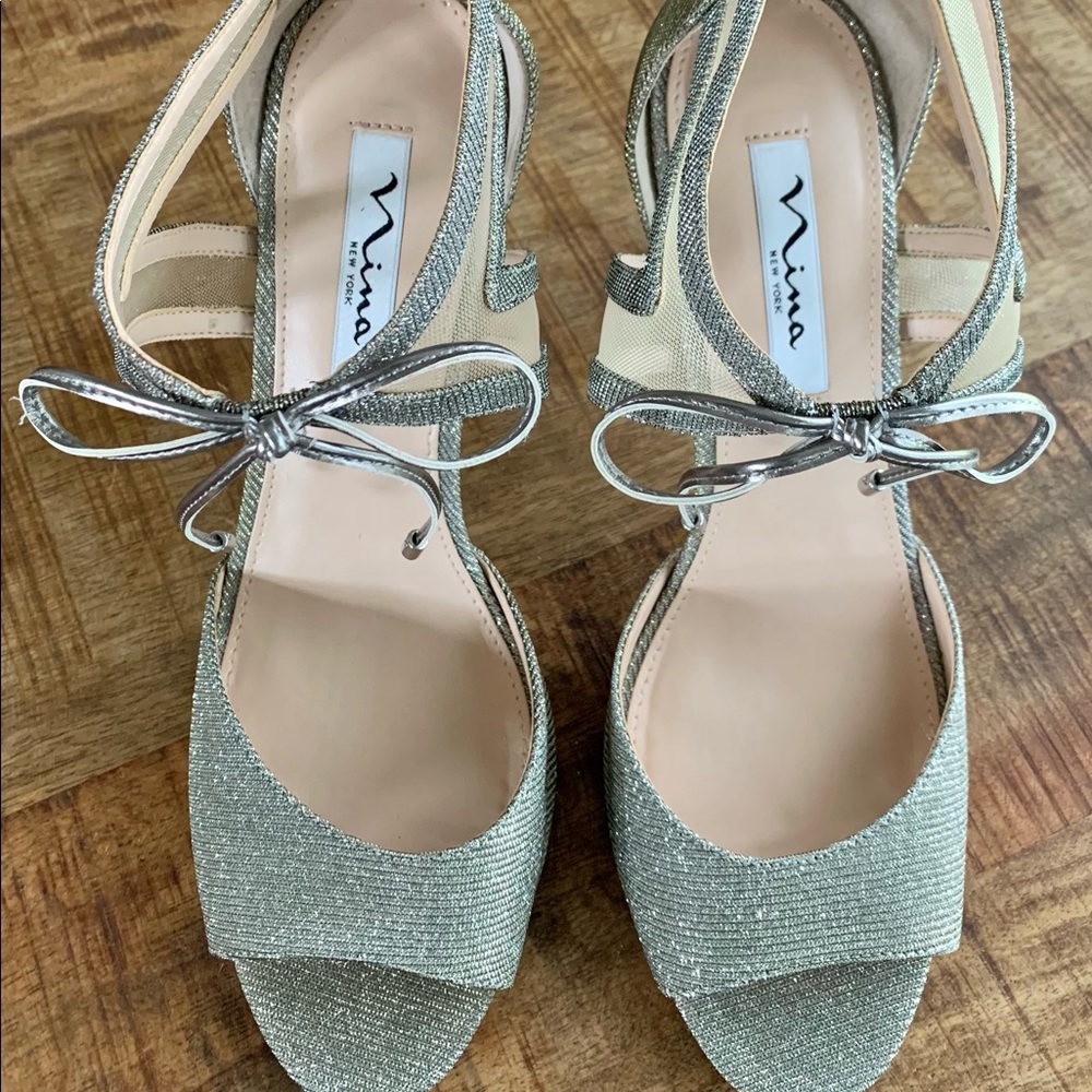 Nina Caleya Ankle Tie Heel Silver